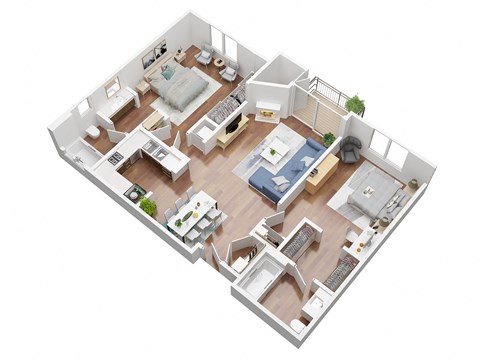 Floor plan for 2 beds, 2 baths, 915 sqft